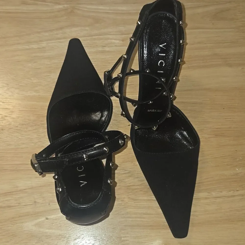 Vicini Criss Cross Studded Ankle Strap Heels - Picture 8 of 9